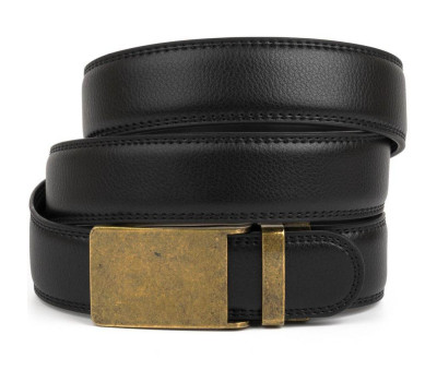 Ремень мужской c латунной прямоугольной пряжкой Vintage 20332 Черный