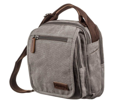 Універсальна текстильна чоловіча сумка на два відділення Vintage 20198 Сіра