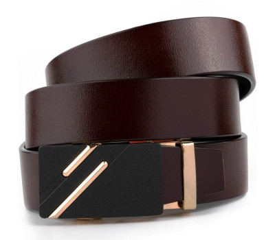Ремінь чоловічий з золотистою пряжкою і чорною вставкою Vintage 20324 Коричневий