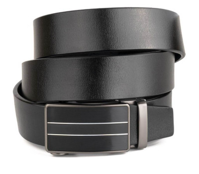 Ремінь чоловічий зі смужками на пряжці Vintage 20334 Чорний