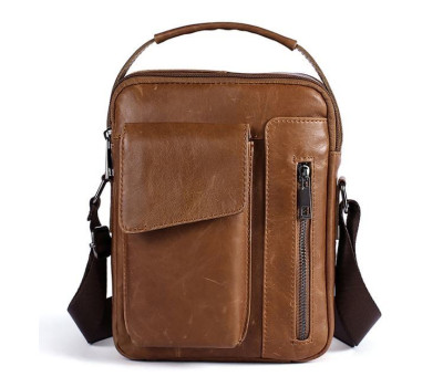 Сумка чоловіча гладка Vintage 14707 Cвітло-коричнева