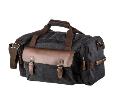 Дорожня сумка текстильна з кишенею Vintage 20192 Чорна