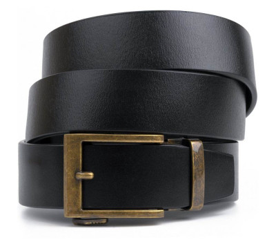 Ремінь з натуральної шкіри з ретро латунною пряжкою Vintage 20215 Чорний