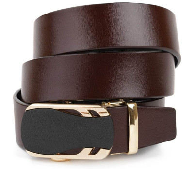 Ремінь чоловічий з золотистою пряжкою автомат Vintage 20323 Коричневий
