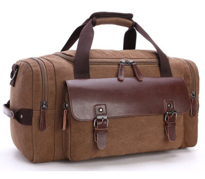 Дорожня сумка текстильна з кишенею Vintage 20193 Коричнева