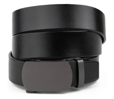 Ремінь чоловічий з зернистою пряжкою автомат Vintage 20272 Чорний