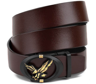 Ремінь чоловічий з пряжкою автомат з силуетом орла Vintage 20298 Коричневий