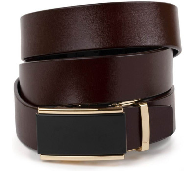 Ремінь чоловічий з золотистою прямокутною пряжкою Vintage 20260 Коричневий