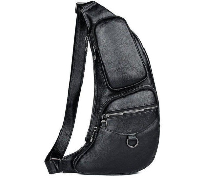 Сумка для чоловіків слінг через плече в гладку шкіру Vintage 20204 Чорна