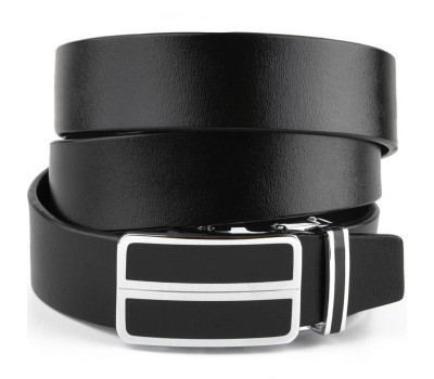 Ремінь чоловічий з автоматичною пряжкою і чорними вставками Vintage 20281 Чорний