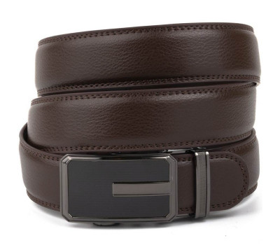 Ремінь чоловічий тонкий з пряжкою автомат і коричневою заливкою Vintage 20308 Коричневий