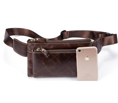 Поясна сумка гладка Vintage 14738 Коричнева