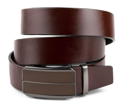 Ремінь чоловічий з коричневою вставкою і затемненим металом Vintage 20280 Коричневий