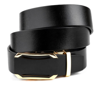 Ремінь чоловічий з золотистою пряжкою Vintage 20258 Чорний