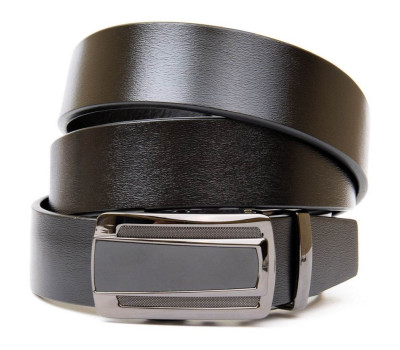 Ремінь чоловічий з темною пряжкою автомат Vintage 20295 Чорний