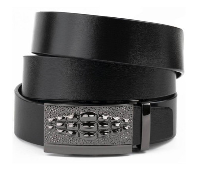 Ремінь чоловічий з пряжкою автомат і силуетом під екзотику Vintage 20300 Чорний