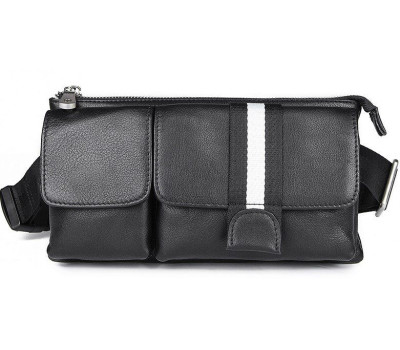 Сумка поясна шкіряна Vintage 14953 Чорна