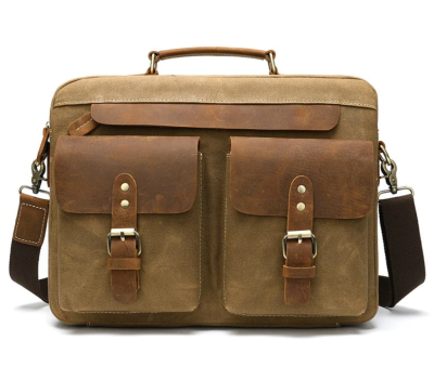 Сумка-портфель мужская текстильная с кожаными вставками Vintage 20003 Рыжая