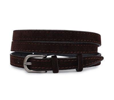 Тонкий замшевый ремень для женщин Vintage 20773 Темно-коричневый