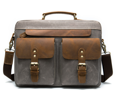 Сумка-портфель чоловіча текстильна з шкіряними вставками Vintage 20001 Сіра