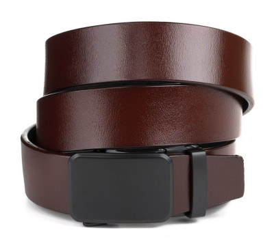 Ремінь чоловічий з чорною пряжкою автомат Vintage 20271 Коричневий