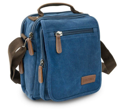 Універсальна текстильна чоловіча сумка на два відділення Vintage 20201 Синя