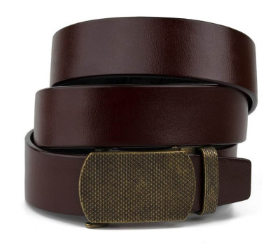 Ремінь чоловічий з зернистою пряжкою автомат Vintage 20273 Коричневий