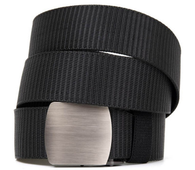 Текстильний ремінь з сріблястою пряжкою Vintage 20541 Чорний