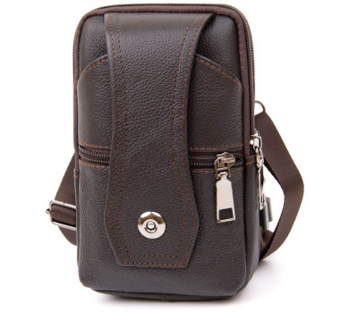 Сумка чоловіча на пояс на два відділення з хлястиком Vintage 20451 Коричнева