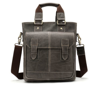 Вертикальна чоловіча шкіряна сумка Vintage 14818 Сіра