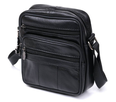 Шкіряна невелика чоловіча сумка Vintage 20370 Чорний
