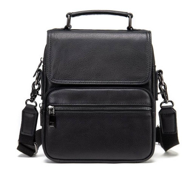 Вертикальна чоловіча сумка в м'якій шкірі Vintage 20367 Чорна