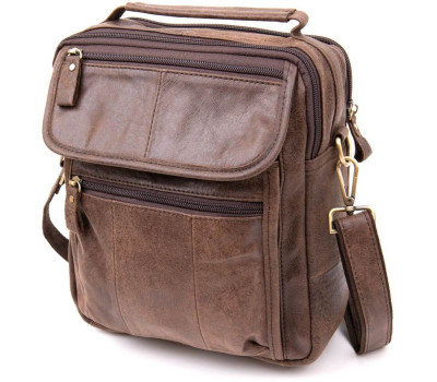 Сумка чоловіча месенджер на два відділення Vintage 20441 Коричнева