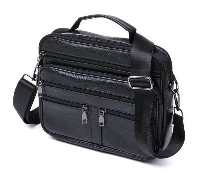Практична шкіряна чоловіча сумка Vintage 20669 Чорний
