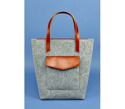 Сумка шоппер D.D. фетр + кожа коньяк BlankNote