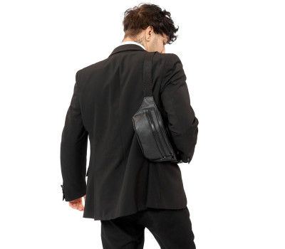 Чоловіча сумка на пояс бананка шкіряна Sambag Tirso  BTTm чорна