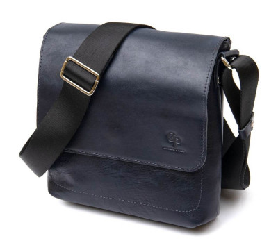 Практична шкіряна чоловіча сумка-месенджер GRANDE PELLE 11433 Темно-синій