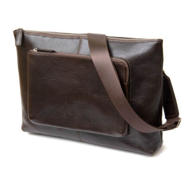 Шкіряна чоловіча прямокутна сумка для ноутбука GRANDE PELLE 11438 Коричневий