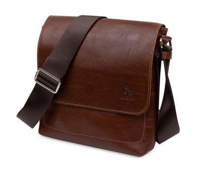 Шкіряна чоловіча сумка через плече GRANDE PELLE 11567 Коричневий