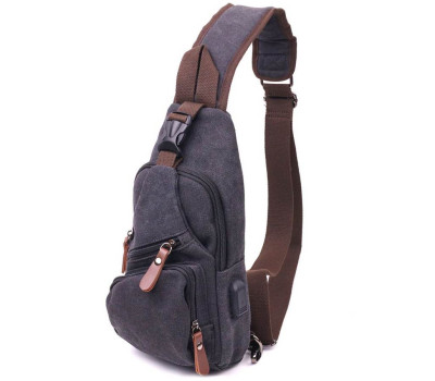 Чоловіча сумка через плече з кабелем USB текстильна 21221 Vintage Чорна