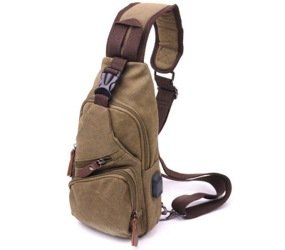 Сумка через плече з USB кабелем чоловіча із щільного текстилю 21223 Vintage Оливкова