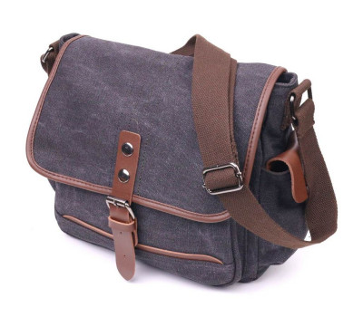 Горизонтальна чоловіча сумка з клапаном текстильна 21247 Vintage Чорна