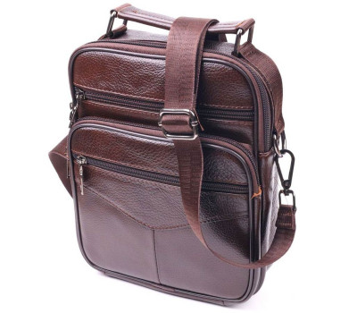 Зручна чоловіча сумка з ручкою шкіряна 21276 Vintage Коричнева