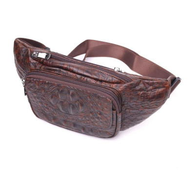 Модна поясна сумка з натуральної шкіри з фактурою під крокодила 21298 Vintage Коричнева