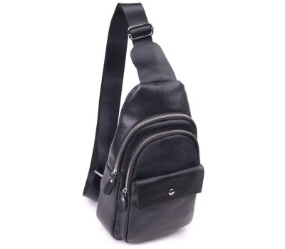 Стильна чоловіча сумка слінг із натуральної зернистої шкіри 21402 Vintage Чорний