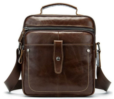 Сумка чоловіча гладка Vintage 14700 Коричнева