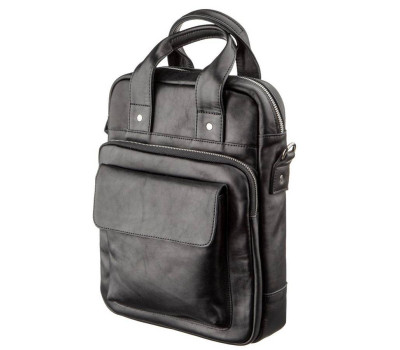 Чоловіча сумка під А4 вертикального формату в гладку шкіру 11165 SHVIGEL, Чорна