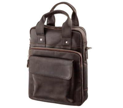 Вінтажна сумка під А4 вертикального формату в матовою шкірі 11166 SHVIGEL, Коричнева