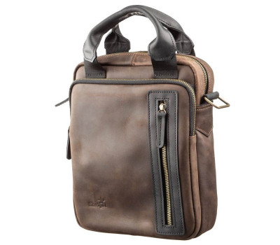 Сумка чоловіча SHVIGEL 11182 в винтажной шкірі в комбінації коричневого і чорного кольору