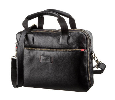 Чоловіча шкіряна сумка під ноутбук на 2 відділення SHVIGEL 19106 Чорна